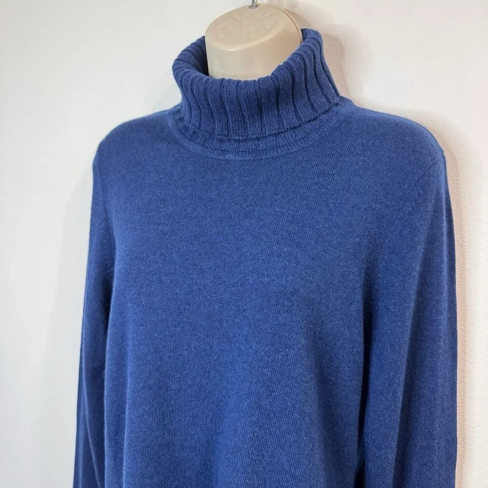 NWT Kinross 100% Cashmere Sweater L Turtleneck $311 Teal Blue Soft Knit Ribbed
